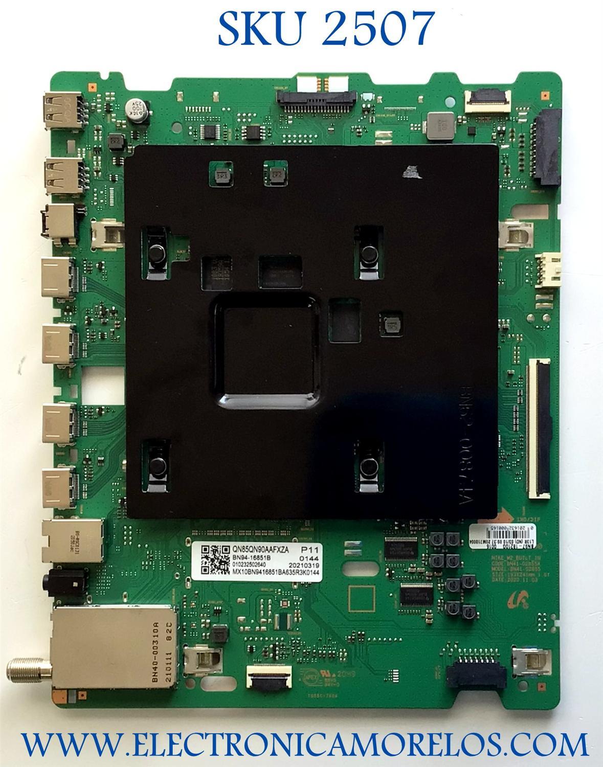 MAIN PARA SMAR TV SAMSUNG QLED 4K RESOLUCION ( 3840x2160 ) NUMERO DE PARTE BN94-16851B / BN41-02855A / BN97-18210G / PANEL CY-TA085FMAV1H / DISPLAY BN96-52429A / BN9652429A / MODELO QN85QN90AAFXZA AA01 / QN85QN90AAFXZA / QN85QN90AAF